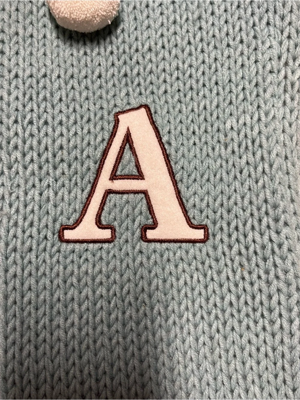 Personalized Knit Stocking in Light Teal with Letter A